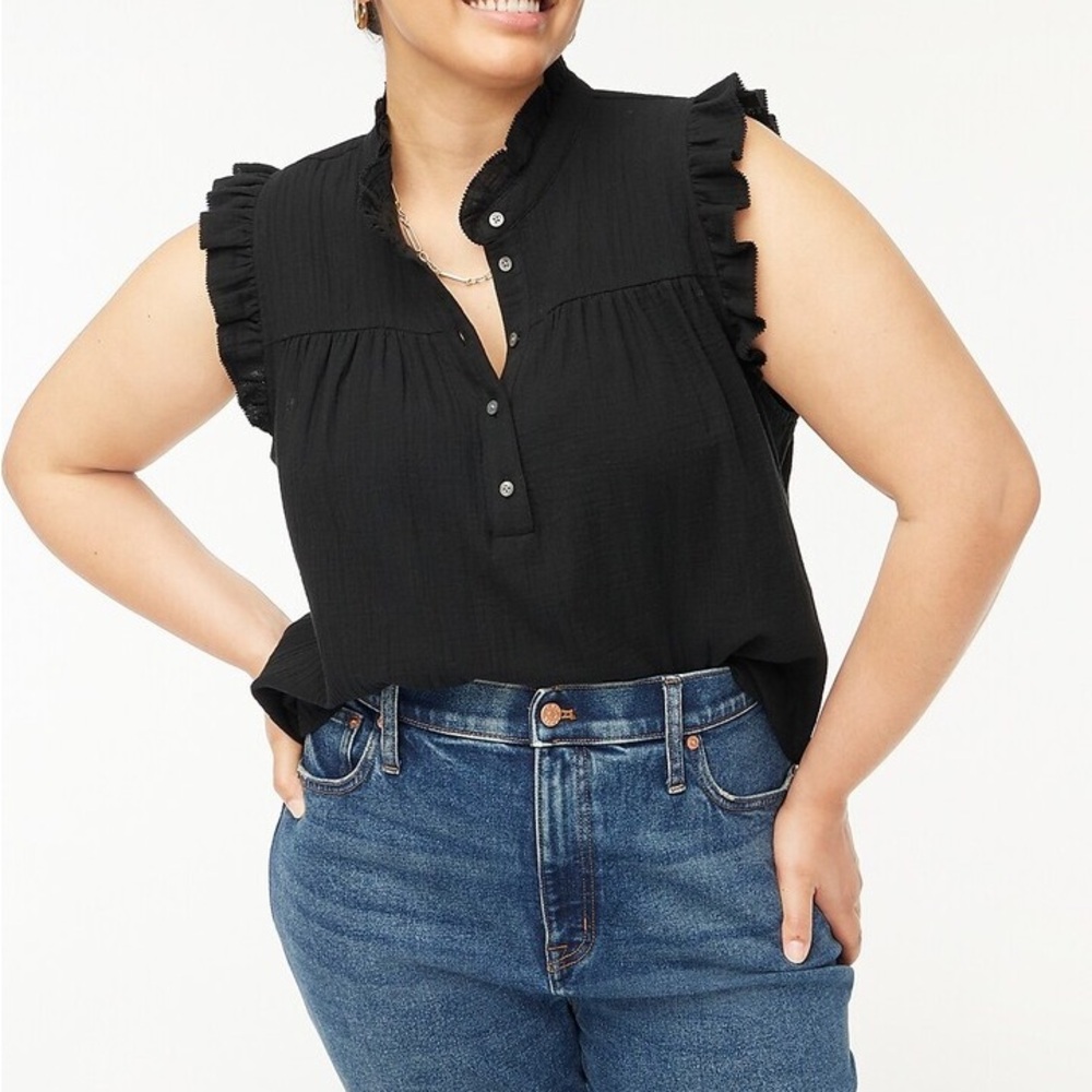 J Crew Black Sleeveless Ruffle Top